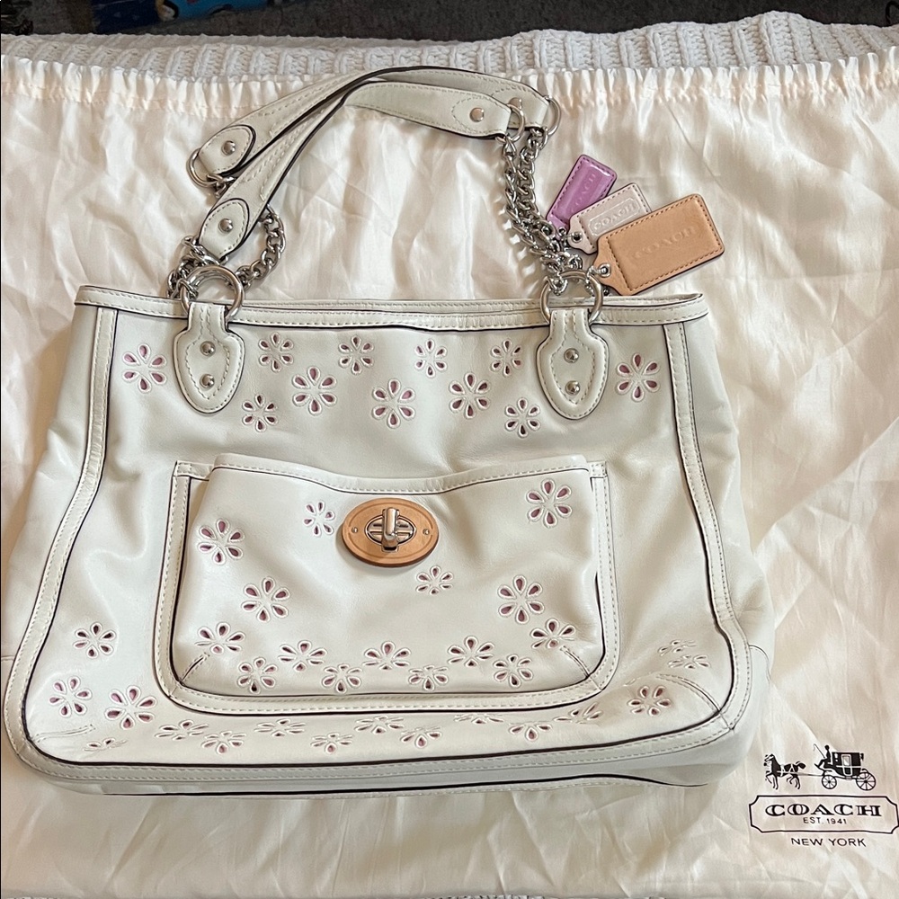 Coach Cream and Pink Floral Shoulder Bag